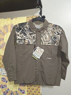 Drake Boys Brown Lightweight Long Sleeve Camo Button Up